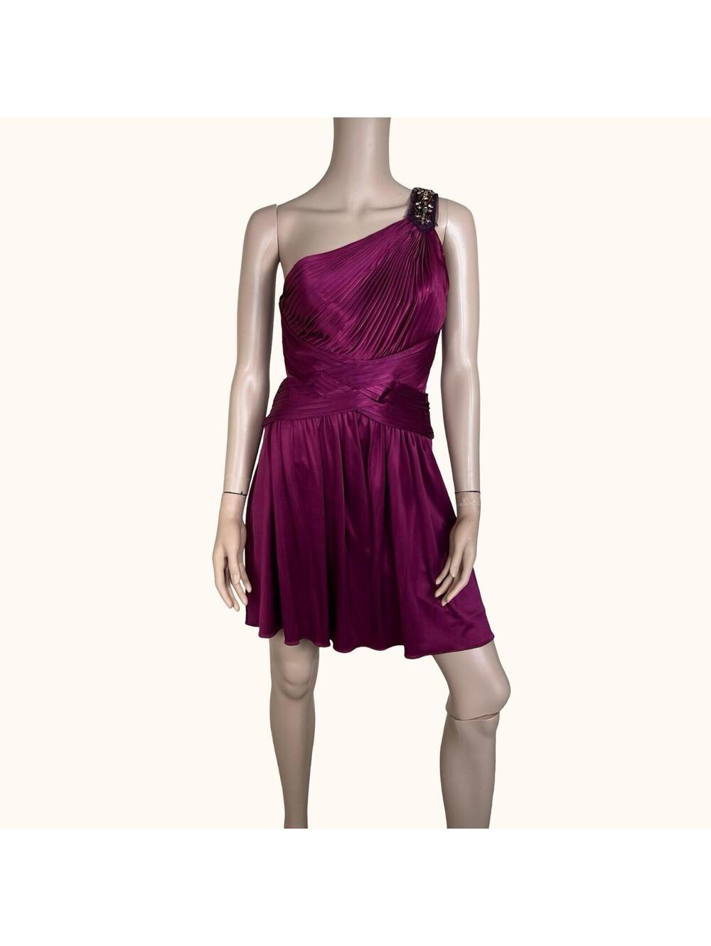 BCBG New Magenta Pink One-Shoulder Jeweled Cocktail Dress Formal Party